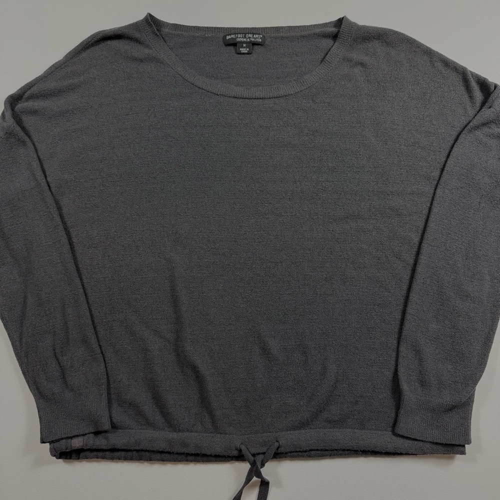 Barefoot Dreams Ultra Lite Drawstring Hem Charcoal Gray Pullover Sweater M Cozy